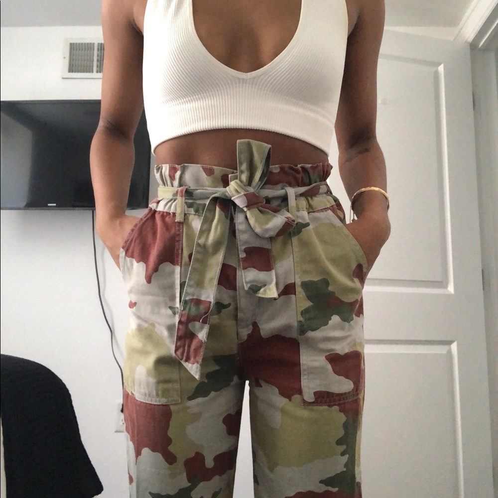 Zara Camo Paper Waist Pants